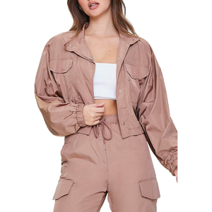 100% Polyester Windbreak Set For Women Zipper Jacket & <b>Pants</b> Solid Color Women Windbreaker Set With Custom Logo Wholesale - Product Image 4