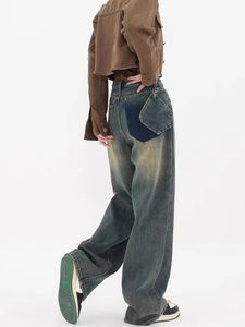 กางเกงขายาวเอวสูงทรงหลวมสไตล์วินเทจสำหรับผู้หญิง กางเกงยีนส์ทรงบานแฟชั่น - Product Image 2