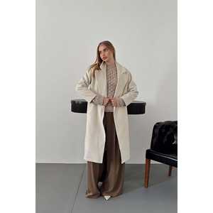 Ventes en gros de manteaux longs en tissu tissé blanc cassé - Product Image 5