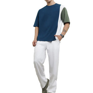 Customized Eco-Friendly 100% Cotton Comfortable <b>Men</b> Summer Tracksuit Set with Custom Logo <b>T</b>-<b>Shirt</b> and Trousers - Product Image 1