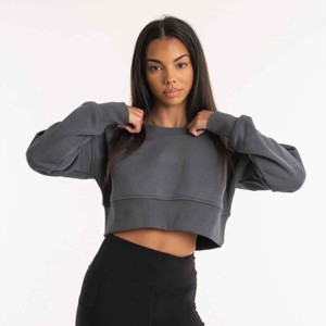 OEM Custom Cotton Polyester Long Sleeve Cropped Sweatshirt Moisture Wick Gym Fitness Workout Suit - Product Image 1