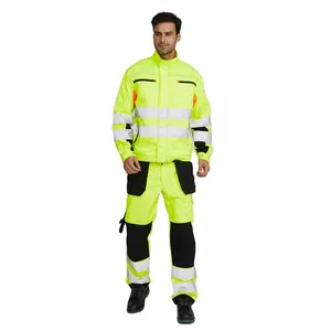 Reflective Roadway Safety Industrial Mechanic Working Coverall Suits Breathable Reflective Safety Coverall Working Uniform