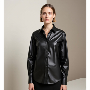 เสื้อหนังแกะแท้โอเวอร์ไซส์สำหรับผู้หญิง, เสื้อหนังแกะแท้ทรงหลวมมีกระเป๋าสองชั้นวางไหล่สไตล์วินเทจ - Product Image 5