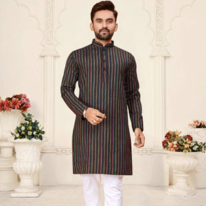 Elegante rayón Lino algodón estampado Kurta con bordado lentejuelas Formal Raymond algodón Pijama para celebraciones festivas - Product Image 1