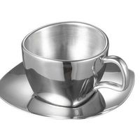 Tasses à café modernes en acier inoxydable 304 écologiques avec logo personnalisé, vente en gros, avec soucoupe et cuillère, capacité 100 ml, lot de 3 pièces pour thé au lait