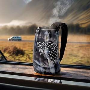 Verres à liqueur en corne de buffle poli noir Tasses à boire écologiques de style animal pour les fans de vikings Artisanat naturel - Product Image 2