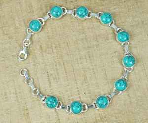 Blue Turquoise 925 Sterling <b>Silver</b> Round Gemstone Adjustable <b>Bracelet</b> Handmade Women Jewelry Fashion Gift - Product Image 1