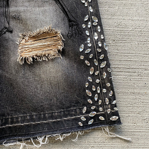 Short en jean pour homme Taille plus Baggy personnalisé Perlé Déchiré Catwhiskers Short en jean pour homme - Product Image 6