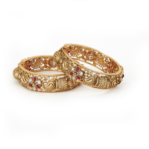 Handmade Antique Openable 2 Pc Peacock <b>Bangles</b> 213066 With Matte Gold Plating Jewellery in India - Product Image 1