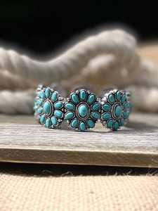 Western Turquoise Flower Concho Stretch Bracelet/Cuff Bracelet 925 Sterling Silver Bracelet Turquoise Bracelet Mother's Day Gift - Product Image 2