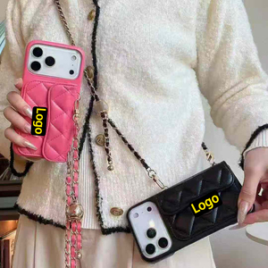 Funda de piel de moda con cadena cruzada y cordón para <span class=keywords><strong>iPhone</strong></span> 13 14 15 16 17 Pro Max, tarjetero, accesorios para fundas de teléfono - Product Image 3