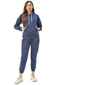 Conjunto Deportivo con Capucha para Mujer, Color Sólido, Algodón, Informal, para Otoño, Manga Larga, Cintura Elástica, Bolsillos Laterales, Pantalones hasta el Tobillo - Product Image 1