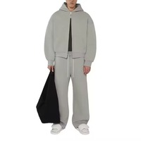 Conjunto de Sudadera con Capucha y Pantalones Deportivos de Invierno con Logotipo Personalizado, Estilo Urbano, Corte Cuadrado, Cierre de Cremallera, Talla Grande, 100% Algodón