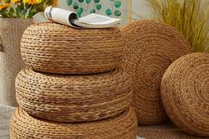 ที่นั่งโต๊ะน้ำชาทรงกลมทำจากหญ้าทะเลเก้าอี้ออตโตมันผักตบชวา - Product Image 6