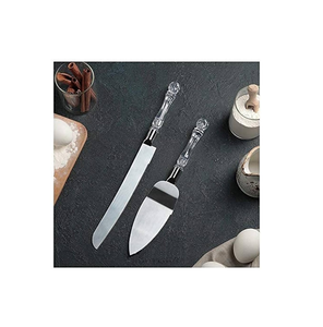Juego de 2 uds de servidor de pastel de acero y cuchillo con mango acrílico de latón para fiesta de boda para restaurantes y celebraciones de cumpleaños - Product Image 3