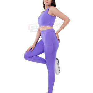 Meilleur design d'ensemble respirant de yoga pour femmes avec logo personnalisé Tissu élasthanne/polyester de haute qualité 2 pièces sans manches à la taille élastique - Product Image 2
