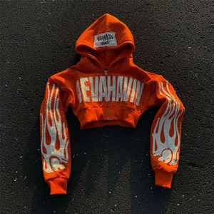 Sudaderas con capucha de 400 gramos hechas a medida, juego de calor, apliques de diamantes de imitación, bordado, lavado ácido, impresión en relieve diseñada para hombres. - Product Image 1