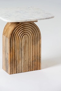 Table d'appoint en marbre à flûte moderne Table de chevet en bois de manguier Meubles assemblés pour le salon, la chambre à coucher, la salle à manger et l'école - Product Image 3