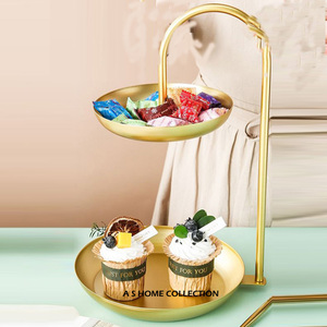 Soporte de Pastel de Metal Moderno de 2 Niveles para Fiestas de Cumpleaños, Celebraciones, Personalizado, Redondo, el Más Vendido, de Acero Inoxidable - Product Image 1