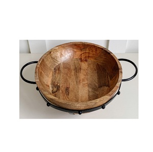 <b>Wooden</b> Serving Bowl with Aluminum Handle Round Shape Top Selling <b>Wooden</b> Serving Bowl <b>for</b> <b>Sale</b> - Product Image 3