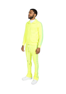 Ensemble de survêtement unisexe en polyester décontracté avec bande latérale unie, pantalon de survêtement empilé, fermeture éclair - Product Image 4