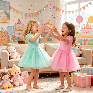 Vestido Deportivo para Niñas con Shorts Integrados y Capa de Tul para Fiestas de Cumpleaños y Baile, Personalizado, Bajo MOQ - Product Image 1