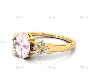 Diamante genuino y corte ovalado natural morganita piedra preciosa Halo solitario anillos en oro sólido de 14K anillos nupciales finos hechos a mano OEM a granel - Product Image 5