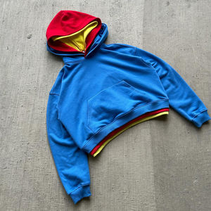 Sweat-shirts à capuche unisexes de haute qualité en coton lourd à trois couches French Terry, unis, simples, amples et courts pour hommes - Product Image 4