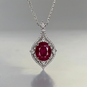 Collier à pendentif solitaire classique en or massif sang de pigeon rubis taille ovale, bijoux fins en platine personnalisés 10K 14K 18K - Product Image 2