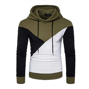 เสื้อฮู้ดดี้ผู้ชายแบบมีซิป สีตัดต่อ แขนยาว มีเชือกผูก ผลิตแบบ OEM ขายส่ง - Product Image 1