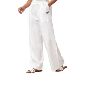 Womens Neutral Wide Leg Casual Trousers Elastic Waist Relaxed Fit Lounge Wear Resort Style Pants - Product Image 2
