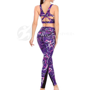 Confortable solide vêtements de Yoga entraînement femmes Yoga ensembles Spandex/Polyester taille élastique respirant quatre voies extensible personnalisable - Product Image 3