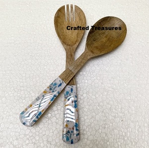 Venta al por mayor último diseño de madera y esmalte Servidor de ensalada juego de cubiertos para restaurante comida seguro esmalte manijas a precio competitivo - Product Image 2