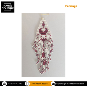 Pendientes de borlas de Luna granate media luna de 12cm de largo hechos a mano fabricante de origen indio para mujer - Product Image 5