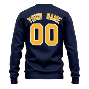 Custom Name Number Crew Neck <b>Sweatshirt</b> Men's <b>Navy</b> Blue 100% Cotton Pullover Regular Fit Autumn Casual Sport Jersey Style - Product Image 2
