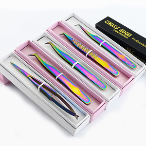 Pinzas de pestañas de acero inoxidable con logotipo personalizado, juegos de herramientas para extensiones de pestañas, pinzas para extensiones de pestañas con punta de fibra, volumen de 90 y 45 grados - Product Image 1