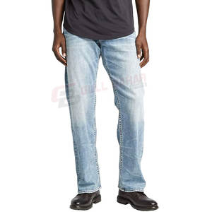Vente en gros de pantalons jeans droits 100% coton pour hommes, vêtements décontractés, légers, taille moyenne, tissu en toile, respirant, couleur pierre - Product Image 2