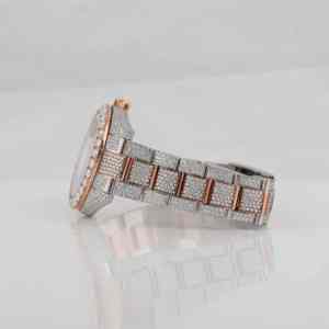 Montre-bracelet à cadran analogique en or rose Vintage style Hip Hop fait à la main personnalisé Moissanite glacé luxueux en acier inoxydable or blanc - Product Image 3