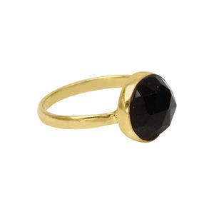 แหวนเงินแท้สีดำธรรมชาติสีดำนิล10มม. ทรงกลมชุบทอง18K แหวนแฟชั่นมินิมอลสเตอร์ริ่งทำมือสำหรับ925 - Product Image 4