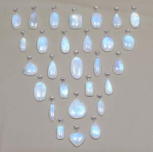 Pierre de lune femmes pendentifs bleu Flashy arc-en-ciel pierre de lune cristal lunette collier fait main bijoux - Product Image 3