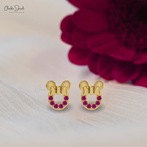 Gran oferta de pendientes de rubí Natural, oro macizo de 14K, 2mm, juego de pavé de corte redondo, pendientes de piedras preciosas, fabricante de joyería inspirado en Micky Mouse - Product Image 1