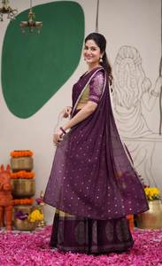 Lehenga Saree en soie pour femmes avec chemisier brodé, tenue ethnique traditionnelle - Product Image 3