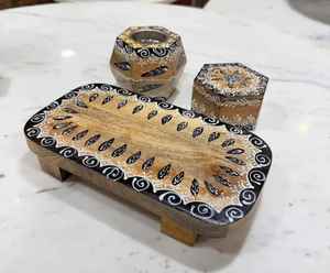 Nouveau brûleur d'encens religieux en bois d'acacia avec incrustation de résine de style arabe, écologique, ensemble Bakhoor, décoration de table pour fête d'anniversaire Z F - Product Image 2