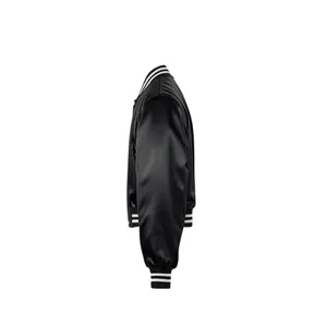 <b>Black</b> Satin Varsity Jacket Cropped Shiny Finish - Product Image 2