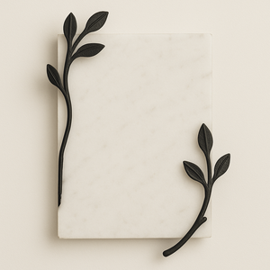 Plateau en marbre blanc avec planche de pierre rectangulaire en métal noir artistique pour servir des cadeaux de table à manger décor de luxe - Product Image 1