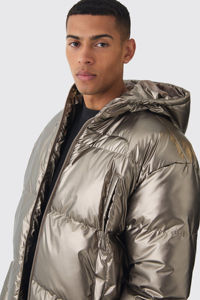 High Quality Men's Winter Puffer <b>Jacket</b> Polyester Quilted <b>Hooded</b> <b>Fur</b> Brown Custom Windproof Waterproof Warm Bubble Stylish Shine - Product Image 5