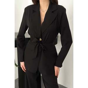 Black Belted Jacket And <b>Trousers</b> Set - Black - Product Image 4