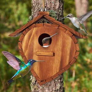 Wooden <b>Outdoor</b> Strawberry Shaped Bird House Bluebird Red Bird Hanging Garden <b>Aviary</b> - Product Image 4