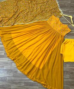 Designer à la mode vêtements de mariage lourd brodé Orange couleur carreaux conception 3 pièces Salwar Kameez costume Dupatta filles indiennes ethnique - Product Image 2