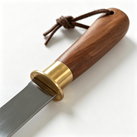 Couteau de chasse d'extérieur avec manche long en bois et cuivre, lame en acier 9Cr18MoV, garde-lame en laiton, conception à lame pleine intégrée, outil de camping OEM